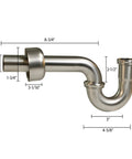 High Box Flange P Trap for Sink Drain in Polished Nickel shown with dimensions and connections