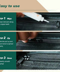 4 Pack Zipper Lubricant Waterproof Wax and Grease for Metal and Plastic Zippers shown in use on a black zipper
