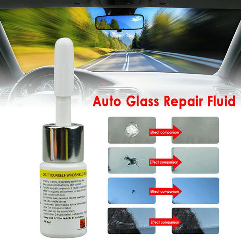 Car Windshield Crack Repair Kit With Nano Glass Repair Fluid, visual comparisons of chips and cracks before and after repair