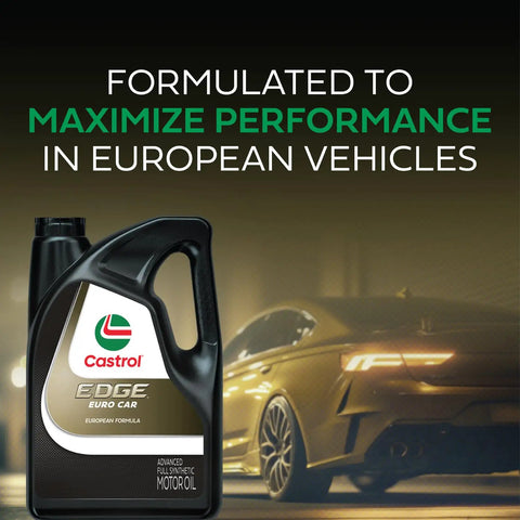 Premium 5W-40 Full Synthetic Motor Oil Delivers Top Shelf Engine Protection For European And Domestic Rides Keeps Your Daily Driver Running Smooth In A Spacious Five Quart Jug, Castrol EDGE bottle.