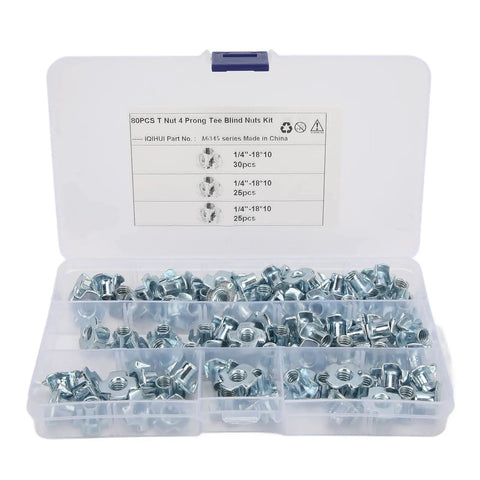 80-Piece Carbon Steel T Nut 4 Prong Tee Blind Nuts Kit For RVs Electronics And Furniture Projects Built Tough, Easy Install
