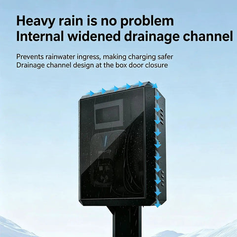 Heavy Duty Outdoor Electric Vehicle Charger Cover With Lock Badass Weatherproof Shield designed with a drainage channel.