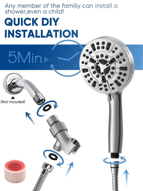 Installation guide for High Pressure Handheld Shower Head With 60 Inch Stainless Steel Hose 10 Settings and 6 Zone Powerhead