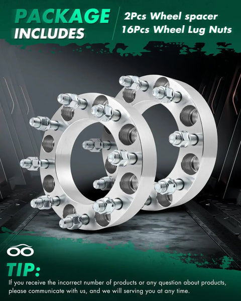 2Pcs 8x170 Wheel Spacers 1.5 Inch Thick with 125mm Hub Bore and 14x1.5 Thread Pitch, 8 Lug, Silver, with Lug Nuts