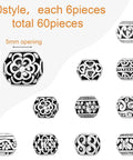 60 Pieces Dope Silver Tone Filigree Spacer Beads Set Hollow Tibetan Alloy Beads in 10 Styles 10 mm for DIY Jewelry Making