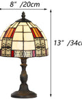 Color Block Tiffany Style Stained Glass Table Lamp, 8-Inch Lampshade, 13-Inch Tall, E12 Bulb Not Included, Handmade Glass Shade