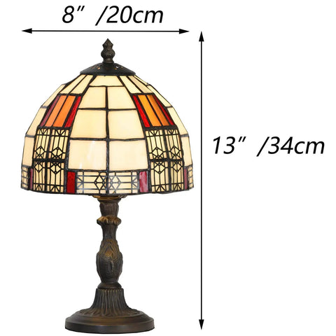 Color Block Tiffany Style Stained Glass Table Lamp, 8-Inch Lampshade, 13-Inch Tall, E12 Bulb Not Included, Handmade Glass Shade