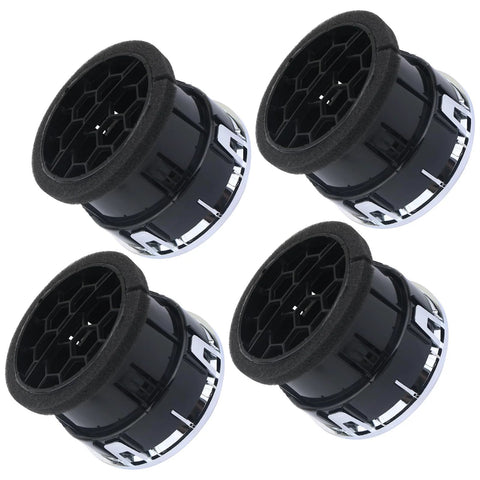 Set of four black plastic dashboard AC/heater vent louvers with foam gasket for Ford F-150 (2009-2014).