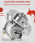 Heavy Duty Rock Solid Six Inch Cnc Rotary Table With Three Jaw Chuck And Dividing Head showing adjustable dividing head for accurate angles.