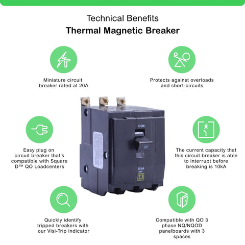 QO320CP 20 Amp Three-Pole Circuit Breaker With Plug-On Design For Quick No-Fuss Install In 240V Load Centers And Panel Boards