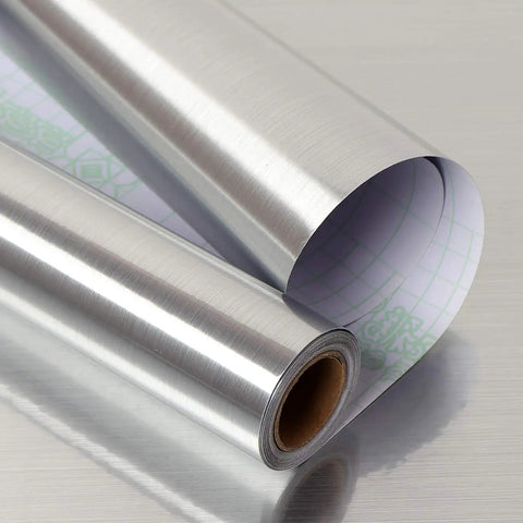 Extra Wide Stainless Steel Look Contact Paper For Kitchen Counters And Appliances DIY Friendly Peel And Stick 197 By 24 Inches Waterproof Silver Nickel Finish Oil Proof Removable Self Adhesive Stove Cover And Fridge Cover rolled out