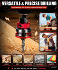 Hassle Free Premium Countersink Drill Bit Set With Adjustable Depth Stopper For Dead Nuts Flush Installs And Super Clean Woodworking Vibe Includes Versatile Nine Piece Quick Release Hex Shank Kit, close-up of depth stop detail.