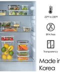 Fridge with various Airtight Food Storage Containers With Lid 13.5oz - Leak-Proof Baby Food Box, BPA-Free visible on shelves.