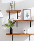 Wooden shelves supported by 12 Pack Heavy Duty L Shaped Shelf Brackets 12 Inch Long Black With Screws For 12 To 16 Inch Deep Shelves
