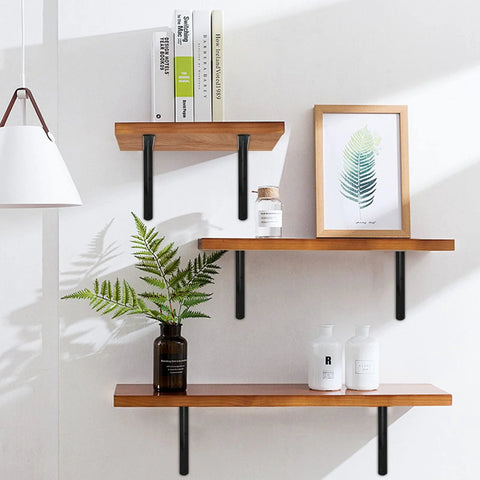Wooden shelves supported by 12 Pack Heavy Duty L Shaped Shelf Brackets 12 Inch Long Black With Screws For 12 To 16 Inch Deep Shelves