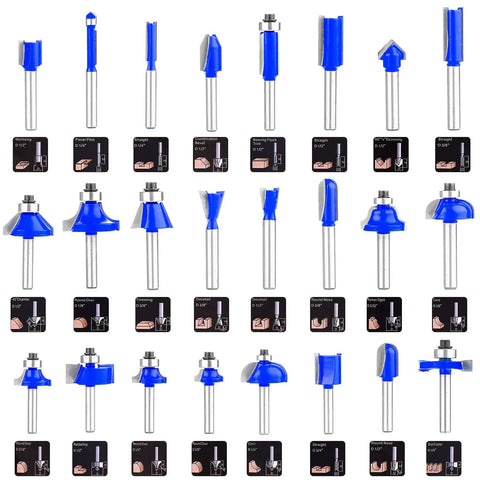 24 Piece 1/4 Inch Shank Router Bit Set With T Shape Bits For Pros And Beginners Heavy Duty Steel Body Anti Kickback Safety