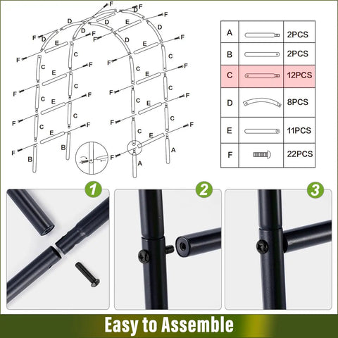 Easy assembly diagram for Versatile Garden Pergola Arch With Two Size Setup 7 Ft 6 In Wide By 6 Ft 5 In High Or 4 Ft 6 In Wide By 7 Ft 10 In High