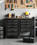 Garage with Five Tier Rolling Storage Cart With Wood Top On Wheels For Home Office Classroom Craft Room And Kid Room Mobile Drawer Trolley With Two Big Drawers And Three Small Drawers Black