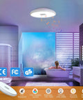 Waterproof LED Flush Mount Ceiling Light With Bluetooth Speaker IP44 11 Inch 18W Dimmable RGB Color Changing Lamp installed in bathroom