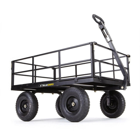 Heavy Duty Steel Utility Cart With 9 Cu Ft Bed And 1200 Lb Capacity Towable Outdoor Hauling Wagon With Removable Side Panels