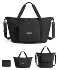 Foldable 37L Travel Bag That Expands Into A Spacious Weekender For Women, Lightweight Under Seat Airline Approved Personal Item, Black
