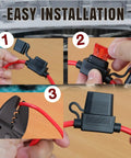 Easy installation steps for Sweet Ride Essentials 10 Piece Atc Ato Inline Fuse Cable Kit With 18 Awg Wiring Harness And 70 Spare Blade Fuses.