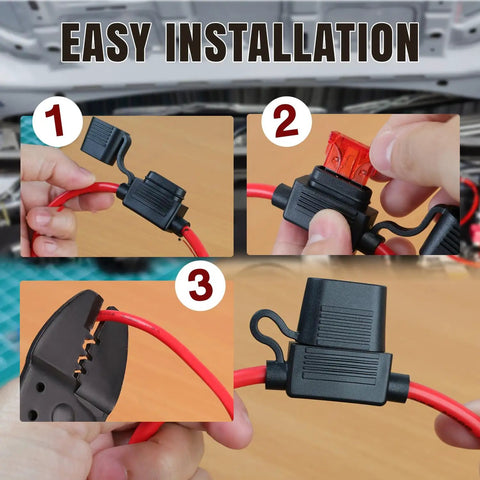 Easy installation steps for Sweet Ride Essentials 10 Piece Atc Ato Inline Fuse Cable Kit With 18 Awg Wiring Harness And 70 Spare Blade Fuses.