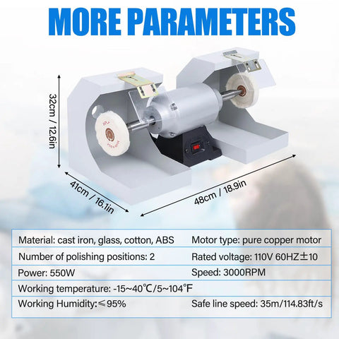 Hella Smooth Top Tier Bench Buffer Polisher Featuring 550 Watt Motor And 3000 Rpm Speed for precise polishing at dental and jewelry studios.