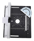 Heavy Duty Router Table Lift System With 51 Millimeter Stroke And Durable Aluminum Base, showing precise measuring indicators and insert slots.