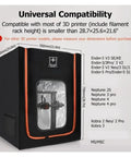 3D Printer Enclosure With LED Light For Ender Series Keeps Dust Out And Maintains Stable Temperature While Printing Built In LED Illumination Lets You Watch Progress Without Opening The Door No Brainer Install And Quiet Operation, showing compatibility chart.