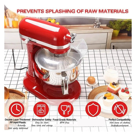 Pouring Cover Splash Guard For KitchenAid Bowl Lift Stand Mixers 5.5Qt Through 8Qt installed on red mixer