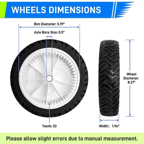 Front Drive Wheels Replacement For 22 Inch Recycler Lawn Mower With 8 Inch Diameter Wheels Compatible With 53 teeth gear