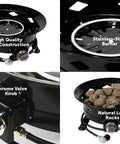 Smokeless 24 Inch Portable Propane Fire Pit Bowl With 58K BTU Self Igniter 10 Foot Hose Cover And Carry Straps details