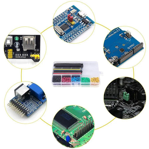 Pin Headers And Jumper Cap Assortment Kit For DIY Electronics, 300 Pcs 2.54mm Jumpers, 35 Pcs PCB Headers with electronic components
