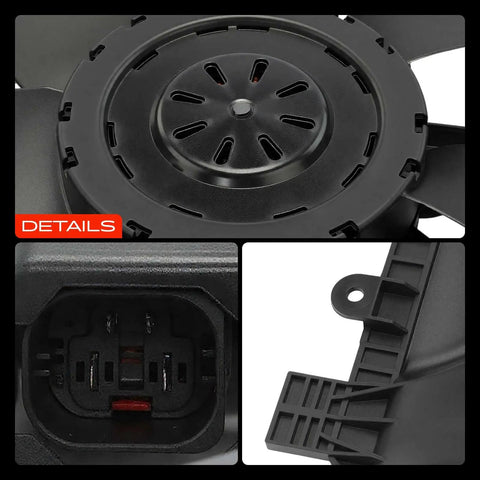Direct Fit Engine Radiator Cooling Fan Assembly For Mercedes Benz B250 Cla250 C230 C250 C300 C350 2008 To 2019, detailed view of motor and connector.