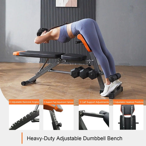 Heavy Duty 890Lbs Weight Bench With Over 100 Exercise Variations, woman using bench for hyper back extension exercise
