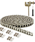 Luping #35 160-link mini bike chain with chain breaker tool and master-link clips, top view