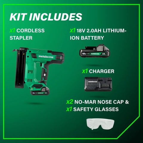 Cordless 18V Narrow Crown Stapler Kit With 2.0Ah Battery Drives Half Inch To One And A Half Inch Staples, 18 Gauge Finish Stapler