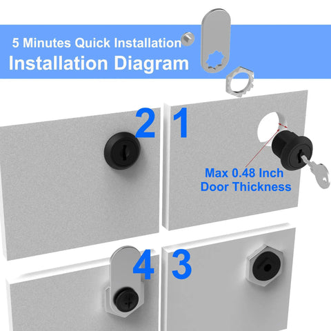 Installation diagram for 5 Pack Keyed Alike Cabinet Locks With Keys Five Eighth Inch Upgraded Thickened Cylinders Ten Keys