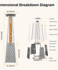 Dimensional breakdown of Powerful 48,000 BTU Pyramid Patio Heater With All Stainless Steel Construction Quartz Glass Tube.
