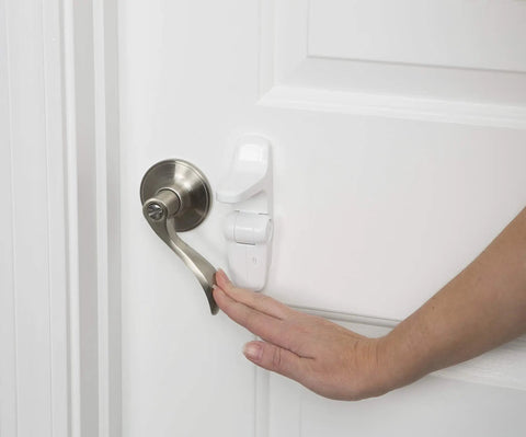 OutSmart Lever Handle Lock 4 Pack White Kid Safe Kidproof Lock For Lever Handles With Hidden Buttons And Decoy Button Easy Install