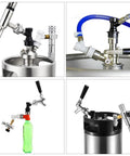 Five Pairs Ball Lock Keg Quick Disconnects For Homebrew Draft Systems With Five Sixteenth And One Fourth Barb Fittings And Leak Proof Silicone O Ring Seals on keg and bottle