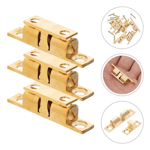 Brass Ball Catch For Cabinet Doors With Screws Decorative Design And Easy Install For Kitchen Cabinets And Closet Furniture Hardware Latches Space Saving Storage Savvy And Stylish For Modern Home shown with screws and handheld view.