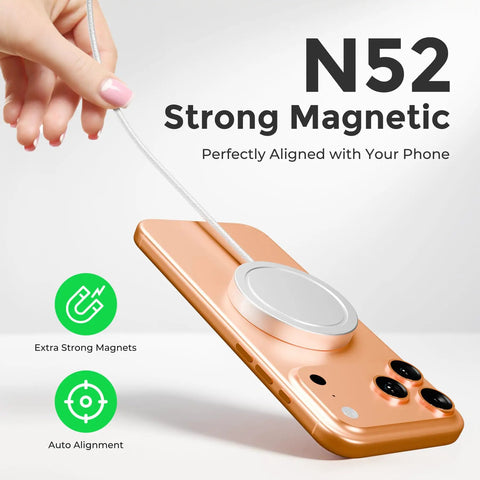 Demonstration of Powerful 25W Magnetic Wireless Charger Two Pack With Qi Two Point Two Fast Wireless Charging Pad on smartphone