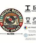 Round 8in aluminum wall sign with retro music-room turntable design for indoor/outdoor decor.