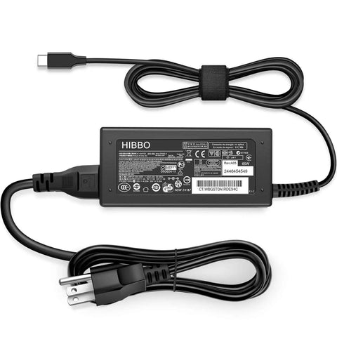 65W USB-C Laptop Charger For USB-C Laptops And Chromebooks, Multi-Voltage Power Adapter With 5V 3A / 9V 3A / 12V 5A / 15V 4.33A / 20V 3.25A Output, Worldwide 100-240V Input, Slim USB-C Power Adapter, black cord with plug