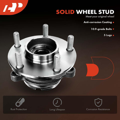 Beefy Front Wheel Bearing And Hub Assembly Set For Nissan Altima 2007 2008 2009 2010 2011 2012 With 2.5L Engine And 29 Splines 5 Lug Direct Fit Replacement, showing anti-corrosion coating and bolts