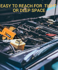Cordless Ratchet Wrench And Drill Set With 12V Battery Power in use under car hood for auto shop DIY