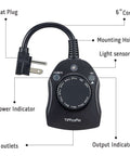 Outdoor Timer Outlet With Dusk To Dawn Sensor, Weatherproof Exterior Power Switch, labeled diagram showing features and components