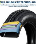 Close-up view of 4.80-12 Bias Ply Trailer Tire showing full nylon cap technology with multi-layered durability features.
